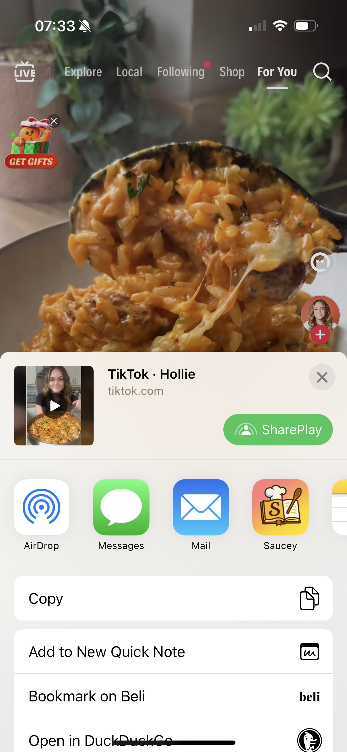 iOS share sheet with Saucey